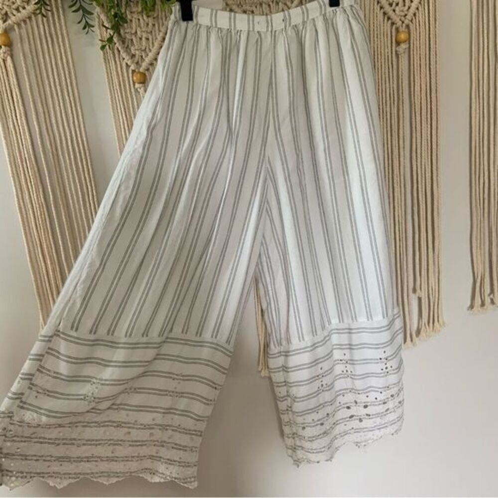 AMERICAN EAGLE Wide Leg Cropped Embroidered Crochet‎ Beach Pants Black Stripe XS - Picture 4 of 15